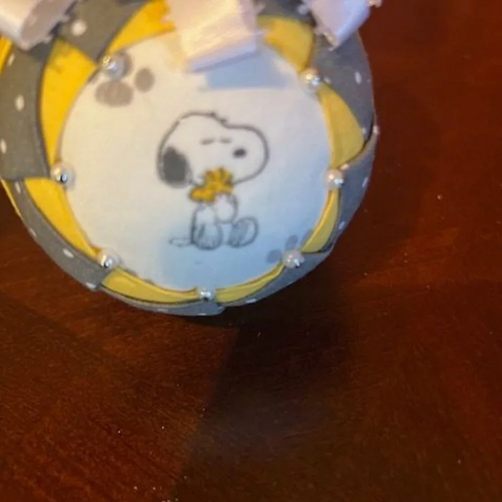 Snoopy & Woodstock Quilted christmas Ornament Ribbon Embellishment & Beaded